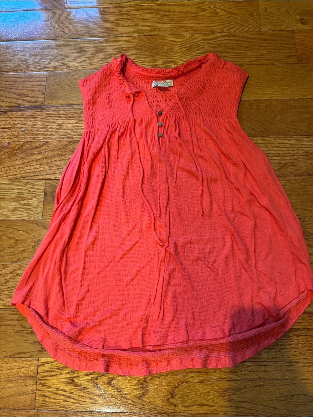 Lucky Brand Coral-Pink Smocked Yoke Tank